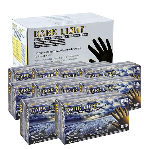 Adenna Dark Light Bulk Disposable Nitrile Gloves – 9 Mil, Heavy Duty Work Rubber Glove with Textured Grip, Non-Latex & Powder Free, Case of 900, 2X-Large, Black