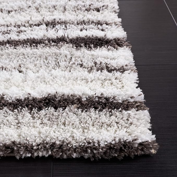SAFAVIEH Berber Shag Collection Area Rug - 5'5" x 7'7", Grey & Dark Grey, Stripe Design, Non-Shedding & Easy Care, 1.25-inch Thick Ideal for High Traffic Areas in Living Room, Bedroom (BER565F)