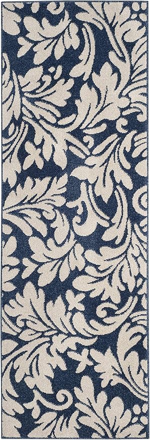 SAFAVIEH Amherst Collection Runner Rug - 2'3" x 7', Navy & Ivory, Floral Design, Non-Shedding & Easy Care, Ideal for High Traffic Areas in Living Room, Bedroom (AMT425P)