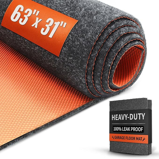 Heavy Duty Oil Spill Mat, Garage Floor Mat, 63" x 31" Waterproof Rubber Backing Oil Absorbent Pads, 1/5" Thick Reusable Under Auto Repair Mat for Garage Floor Surface Protection-Dark Gray