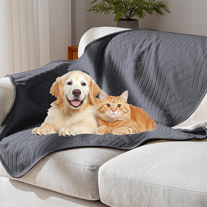Waterproof Recliner Chair Cover - Washable Double-Sided Velvet and Pattern Reversible Cover for Couch, Bed, Sofa Protection for Dogs, 30x40in/Dark Grey