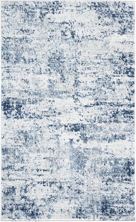 SAFAVIEH Amelia Collection Accent Rug - 3' x 5', Ivory & Navy, Modern Abstract Design, Non-Shedding & Easy Care, Ideal for High Traffic Areas in Entryway, Living Room, Bedroom (ALA700B)
