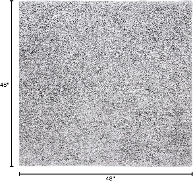 SAFAVIEH August Shag Collection Area Rug - 4' Square, Silver, Solid Design, Non-Shedding & Easy Care, 1.5-inch Thick Ideal for High Traffic Areas in Living Room, Bedroom (AUG200G)