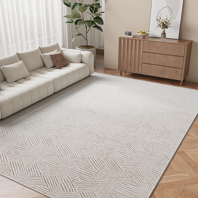 NICETOWN Large Area Rug 6x9 Living Room Rugs, Brown Jacquard Thin Machine Washable Rug for Entryway Non-Slip Door Mat, Ultra Soft Area Rug 6x9 Geometric for Bedroom Kitchen Office, Brown