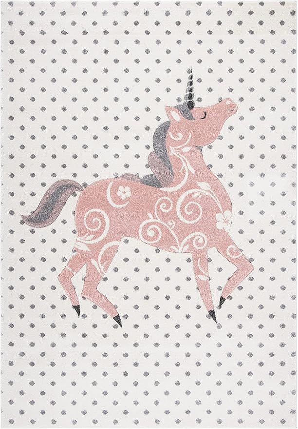 SAFAVIEH Carousel Kids Collection Accent Rug - 2' x 3', Ivory Grey & Pink, Non-Shedding & Easy Care, Ideal for High Traffic Areas for Boys & Girls in Playroom, Nursery, Bedroom (CRK163B)