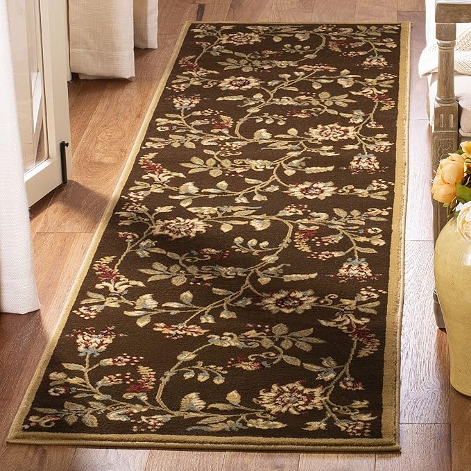 SAFAVIEH Lyndhurst Collection Runner Rug - 2'3" x 8', Brown & Multi, Traditional Floral Design, Non-Shedding & Easy Care, Ideal for High Traffic Areas in Living Room, Bedroom (LNH552-2591)