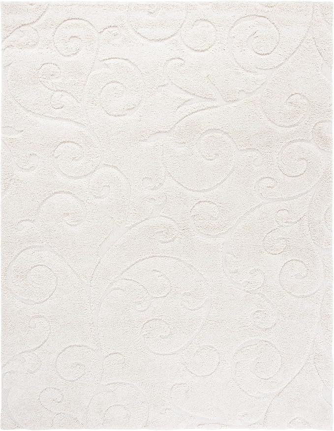SAFAVIEH Area Rug 11x15 - Florida Shag Collection - Large - Cream & Cream, Scroll Design, Non-Shedding & Easy to Clean, High-Low Plush Pile, Ideal for Living Room, Bedroom, Dining (SG455-1111)