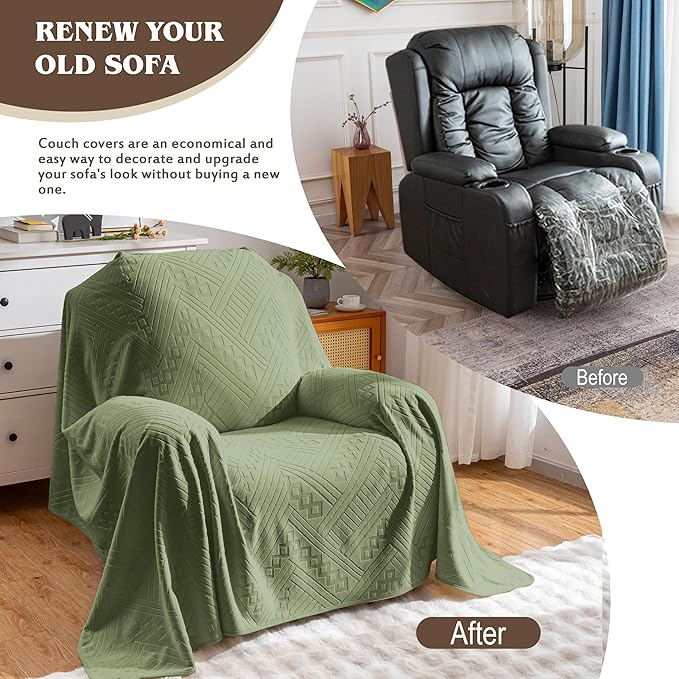 Waterproof Recliner Chair Cover, Anti-Slip Reclining Chair Covers, Pet-Friendly, Washable, Durable and Breathable Couch Covers – Reversible Design for Sofa Protection(71x71in/Green)