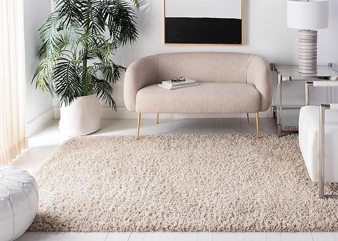 SAFAVIEH August Shag Collection Area Rug - 5'3" x 7'6", Beige, Solid Design, Non-Shedding & Easy Care, 1.5-inch Thick Ideal for High Traffic Areas in Living Room, Bedroom (AUG200D)