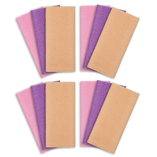 ARCH&M Exfoliating Washcloth 12 Pack Back Scrubber for Shower Towel Body Scrubber Microabrasion Sponge Japanese Bath Wash Korean Beauty Wash Cloth Loofah Exfoliating Scrubber Peach Purple Pink