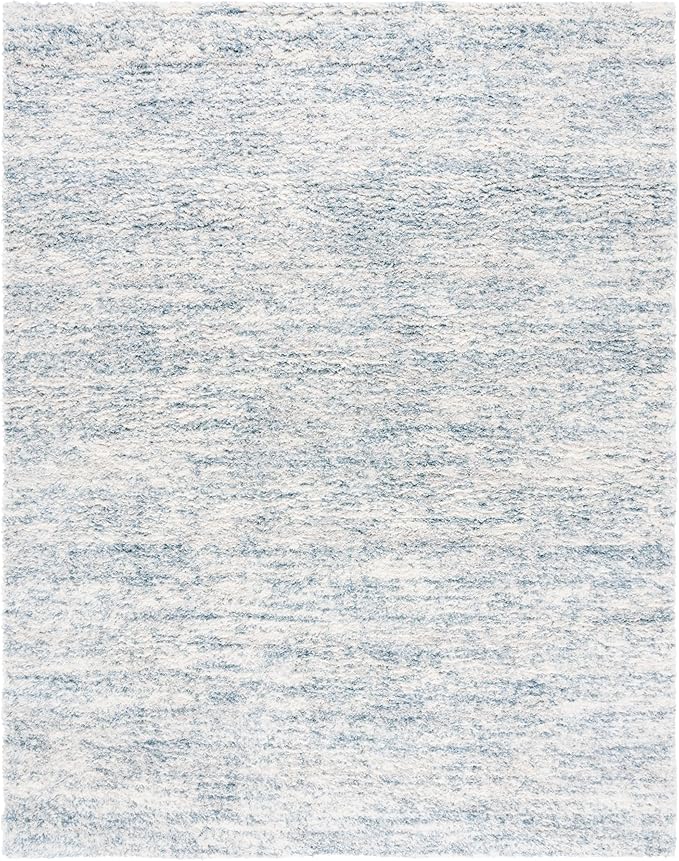 SAFAVIEH Berber Shag Collection Area Rug - 9' x 12', Ivory & Light Aqua, 1.2-inch Thick Ideal for High Traffic Areas in Living Room, Bedroom (BER563J)