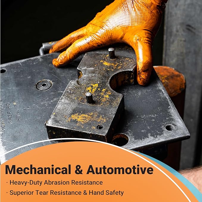 ASAP T-grip Orange Nitrile Gloves Disposable Latex Free 8 Mil, Raised Textured Grip Powder Free, Mechanic & Safety