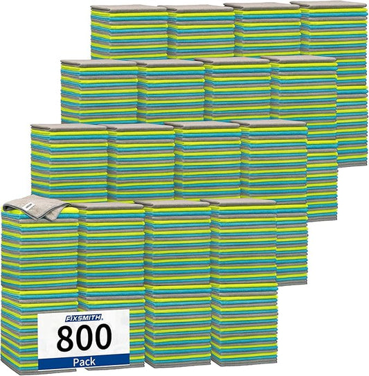 FIXSMITH Shop Towels-800 Pack, Multi-Functional Shop Rags, 12 x 16 in Microfiber Cleaning Cloth, Highly Absorbent Cleaning Rags, Cleaning Towels for Car Kitchen Home Office