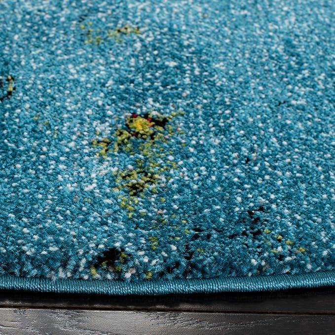 SAFAVIEH Glacier Collection Area Rug - 6'7" Round, Blue & Gold, Modern Abstract Design, Non-Shedding & Easy Care, Ideal for High Traffic Areas in Living Room, Bedroom (GLA125M)