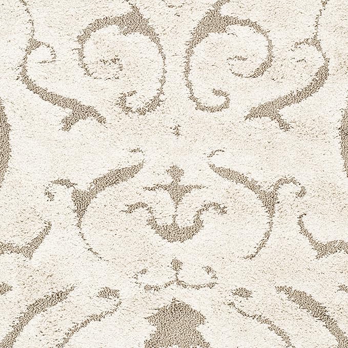 SAFAVIEH Florida Shag Collection Area Rug - 5'3" x 7'6", Cream & Beige, Damask Design, Non-Shedding & Easy Care, 1.2-inch Thick Ideal for High Traffic Areas in Living Room, Bedroom (SG462-1113)