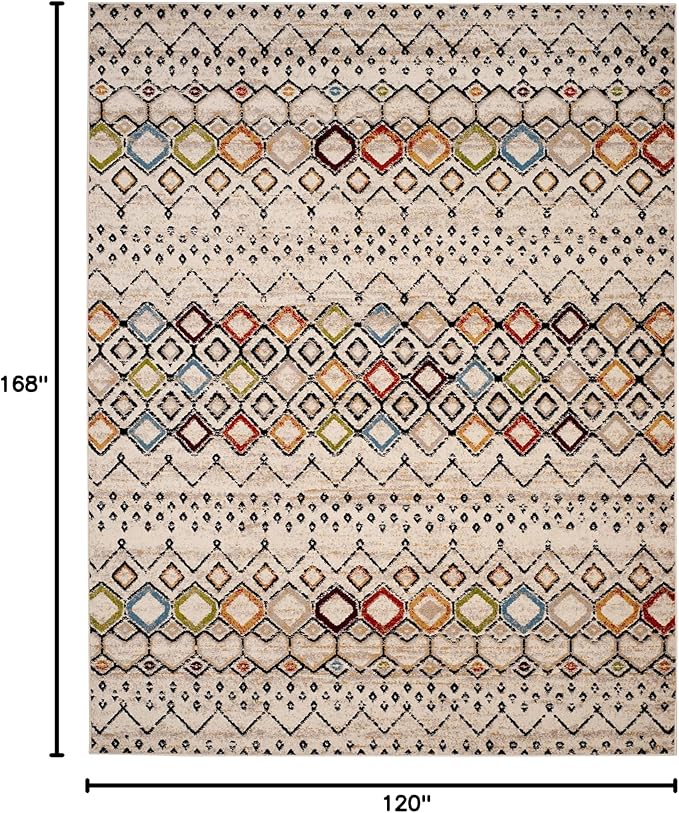 SAFAVIEH Amsterdam Collection Area Rug - 10' x 14', Ivory & Multi, Moroccan Boho Design, Non-Shedding & Easy Care, Ideal for High Traffic Areas in Living Room, Bedroom (AMS108K)
