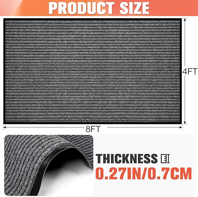 MYFAMIREA Commercial Floor Mat 4' x 8' Extra Large Front Door Industrial Rug Heavy Duty Brush Step Entrance Mat Weather Utility Rug with Non Slip Rubber Backing Low Profile for Entryway, Charcoal Grey
