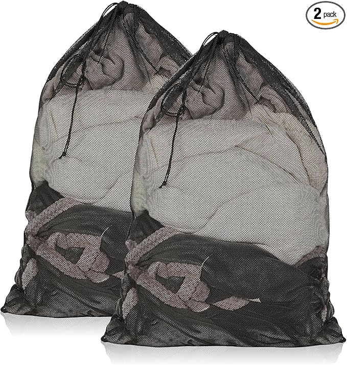 2 Pack Large Mesh Laundry Bag, 23 x 34 Inch Mesh Wash Bag with Drawstring Closure, Delicates Bag for Washing Machine - Perfect for College Dorms, Travel, Laundromats, Apartments (Black)