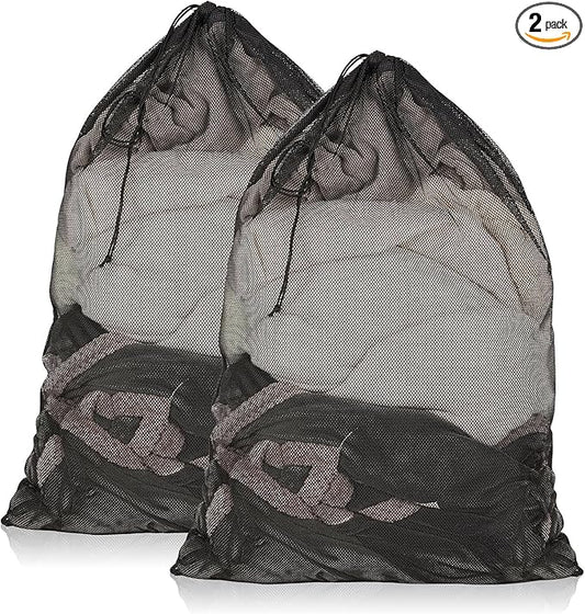 2 Pack Large Mesh Laundry Bag, 23 x 34 Inch Mesh Wash Bag with Drawstring Closure, Delicates Bag for Washing Machine - Perfect for College Dorms, Travel, Laundromats, Apartments (Black)
