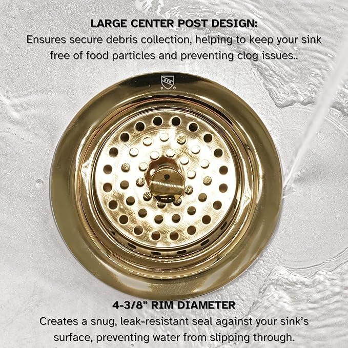 Westbrass R214-01 3-1/2-Inch Large Post Style Kitchen Sink Basket Strainer, Polished Brass