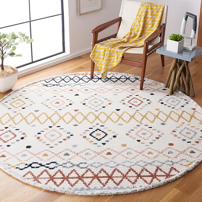 SAFAVIEH Marrakech Collection 6'7" Round Ivory/Multi MRK612A Moroccan Boho Tribal Rustic Area Rug