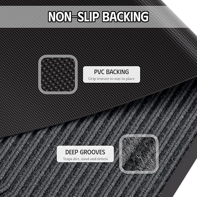Front Door Mat 4' x 6', Heavy Duty Door Mat Outside Entrance, Non-Slip Welcome Mat Indoor Outdoor, Absorbent & Resist Dirt Entry Mat, Low Profile Commercial Door Mats Outdoor, Grey 1-Pack