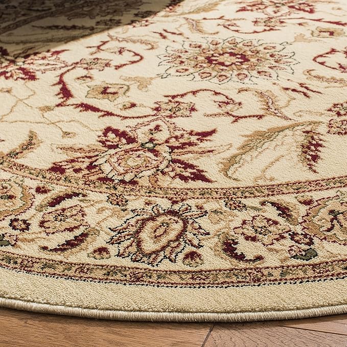 SAFAVIEH Lyndhurst Collection 5'3" Round Ivory / Ivory LNH216A Traditional Oriental Non-Shedding Dining Room Entryway Foyer Living Room Bedroom Area Rug