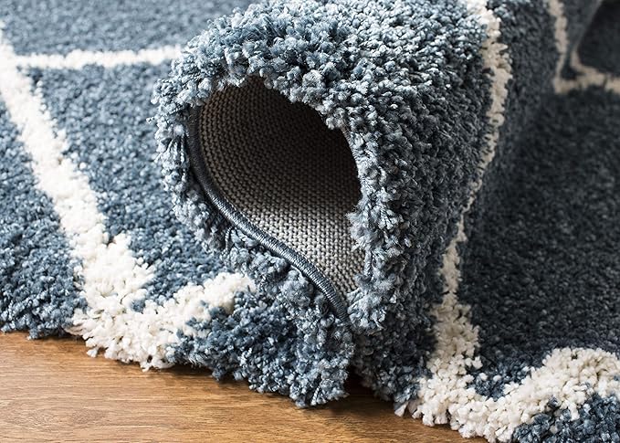 SAFAVIEH Hudson Shag Collection Accent Rug - 2' x 3', Slate Blue & Ivory, Trellis Design, Non-Shedding & Easy Care, 2-inch Thick Ideal for High Traffic Areas in Foyer, Living Room, Bedroom (SGH281L)