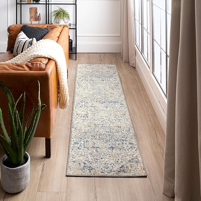 Mohawk Home Invati Traditional Floral Ornamental Royal Blue 2' x 10' Area Rug Perfect for Living Room, Dining Room, Office