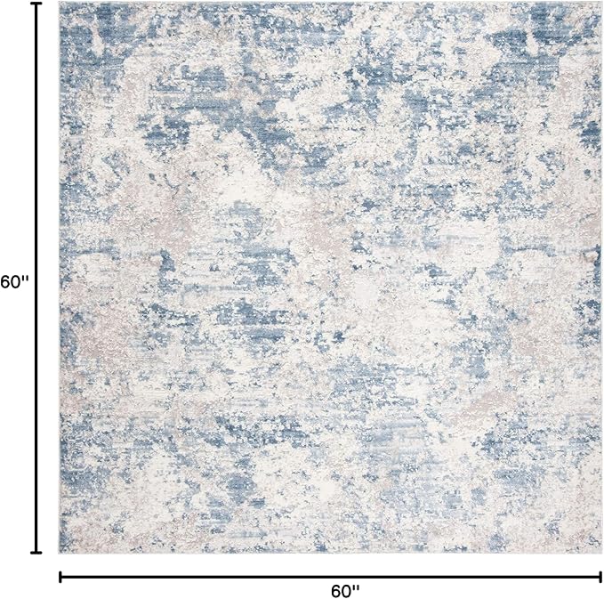 SAFAVIEH Amelia Collection Area Rug - 5' Square, Grey & Blue, Modern Abstract Design, Non-Shedding & Easy Care, Ideal for High Traffic Areas in Living Room, Bedroom (ALA705F)