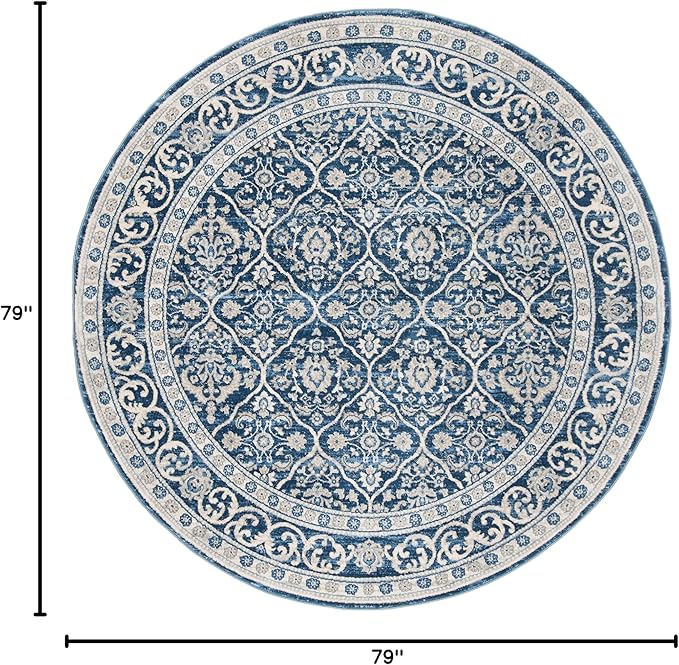 SAFAVIEH Brentwood Collection 6'7" Round Navy / Light Grey BNT870M Oriental Damask Trellis Non-Shedding Dining Room Entryway Foyer Living Room Bedroom Area Rug
