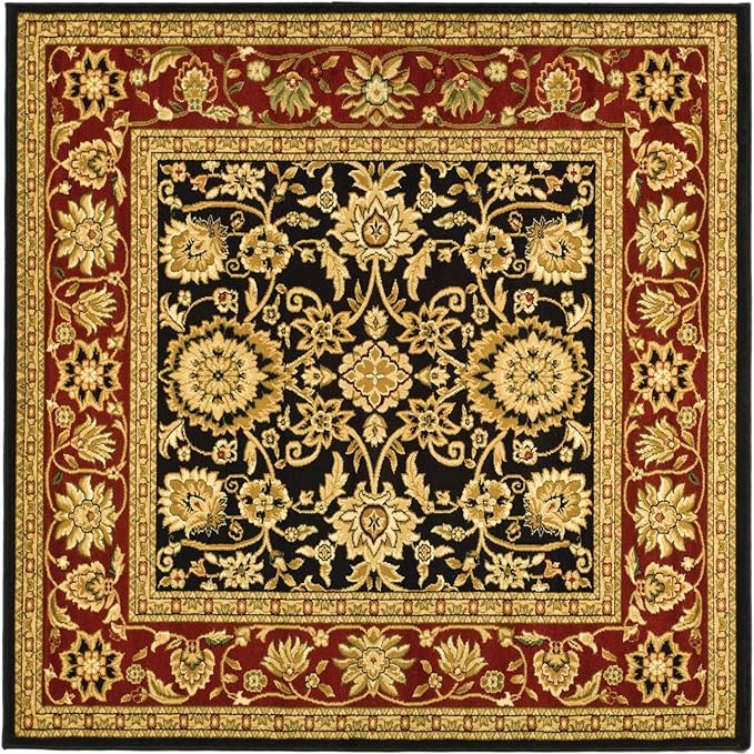 SAFAVIEH Lyndhurst Collection Area Rug - 5'3" Square, Black & Red, Traditional Oriental Design, Non-Shedding & Easy Care, Ideal for High Traffic Areas in Living Room, Bedroom (LNH212G)