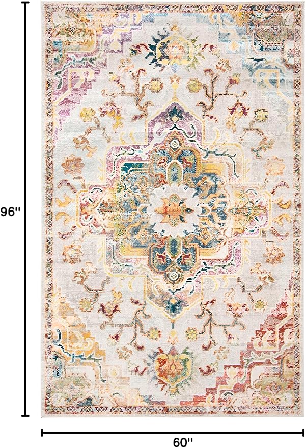 SAFAVIEH Crystal Collection Area Rug - 5' x 8', Light Blue & Grey, Medallion Distressed Design, Non-Shedding & Easy Care, Ideal for High Traffic Areas in Living Room, Bedroom (CRS501M)