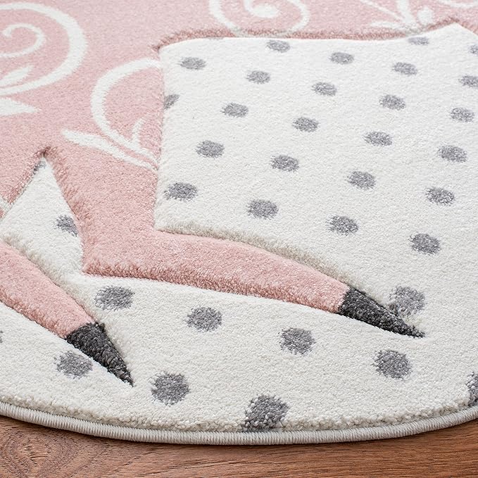 SAFAVIEH Carousel Kids Collection 6'7" Round Ivory Grey/Pink CRK163B Unicorn Non-Shedding Playroom Nursery Bedroom Area Rug