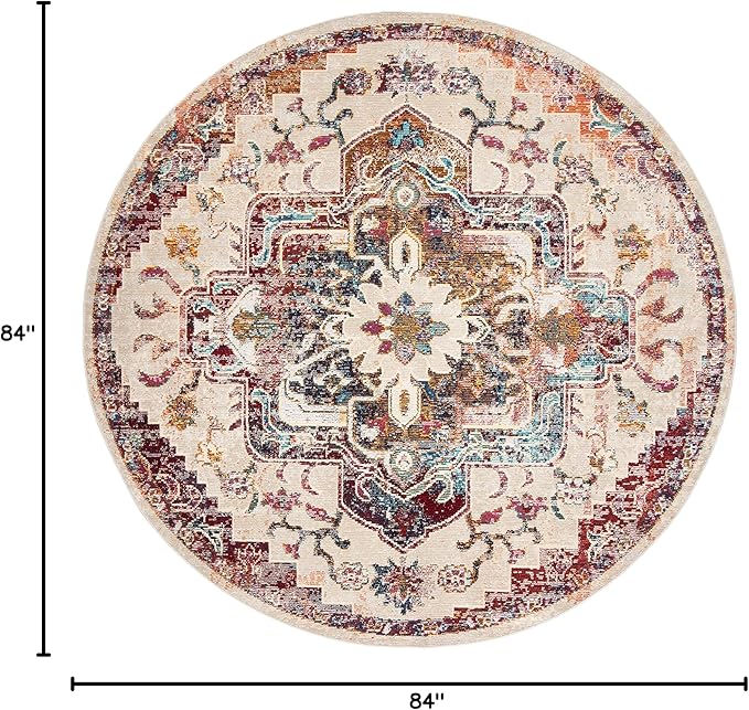 SAFAVIEH Crystal Collection Area Rug - 7' Round, Light Blue & Burgundy, Medallion Distressed Design, Non-Shedding & Easy Care, Ideal for High Traffic Areas in Living Room, Bedroom (CRS501F)