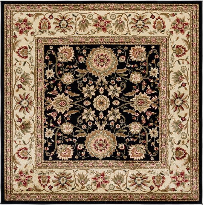 SAFAVIEH Lyndhurst Collection Area Rug - 5'3" Square, Black & Ivory, Traditional Oriental Design, Non-Shedding & Easy Care, Ideal for High Traffic Areas in Living Room, Bedroom (LNH212A)