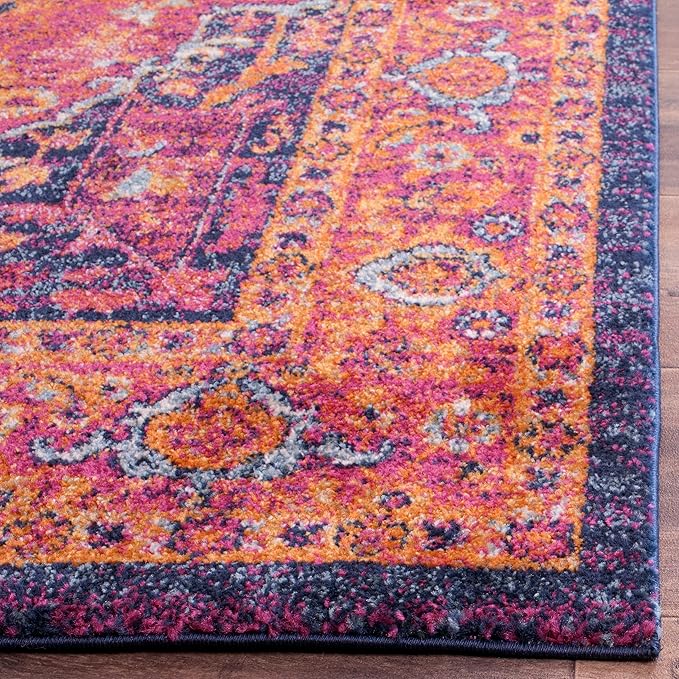 SAFAVIEH Evoke Collection 2'2" x 19' Fuchsia / Orange EVK275S Oriental Medallion Distressed Non-Shedding Living Room Bedroom Runner Rug