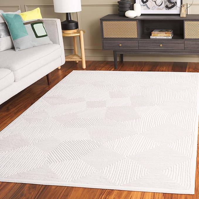 SAFAVIEH Prestige Collection Area Rug - 4' x 6', Ivory & Beige, Geometric Design, Non-Shedding & Easy Care, Ideal for High Traffic Areas in Living Room, Bedroom, Dining (PTE120A-4)
