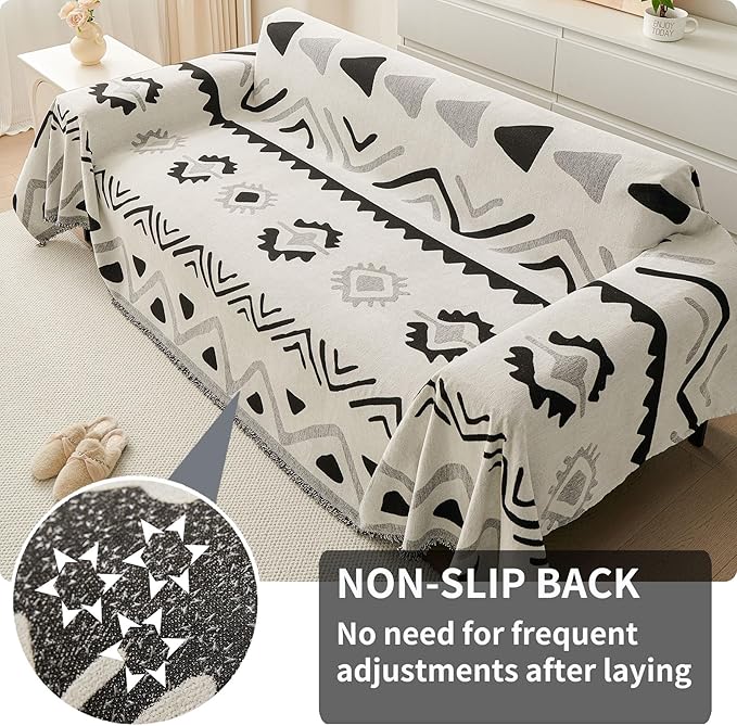 HAOMAIJIA Non Slip Couch Cover Sofa Covers for 3 Cushion Couch Washable sectional Couch Covers for Dogs pet Furniture Protector Couch Cover Blanket for Living Room (My-Black, 91"x134")