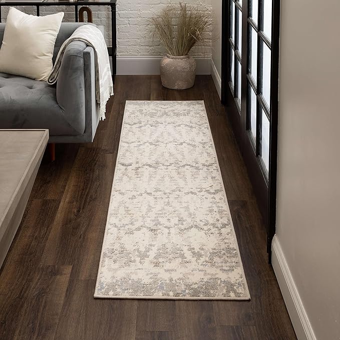 Mohawk Home Helena Abstract Ikat Beige 2' 1" x 5' Area Rug Perfect for Kitchen, Living Room, Dining Room