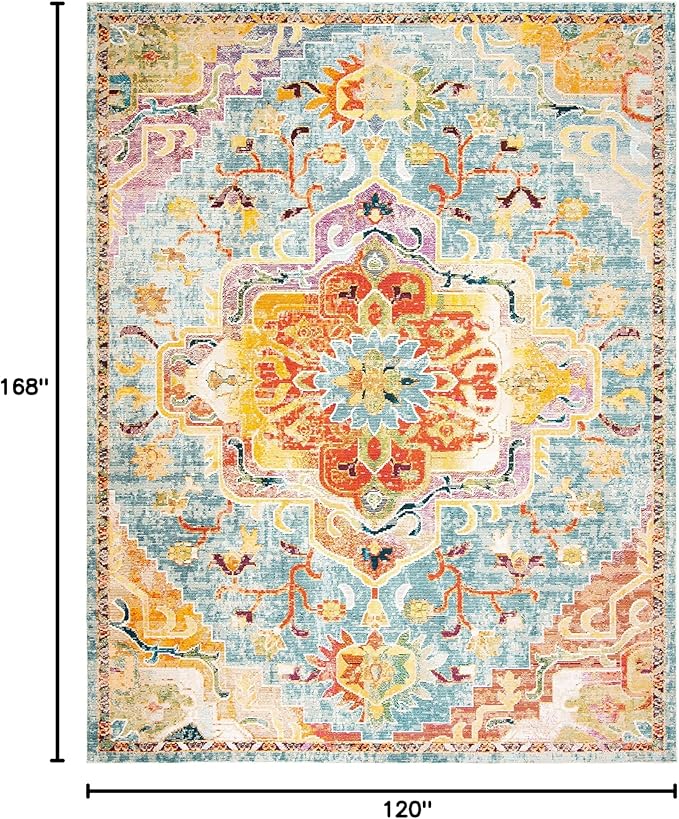 SAFAVIEH Crystal Collection Area Rug - 10' x 14', Orange & Teal, Medallion Distressed Design, Non-Shedding & Easy Care, Ideal for High Traffic Areas in Living Room, Bedroom (CRS501K)