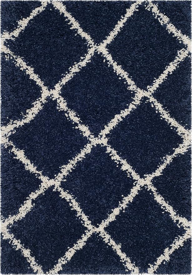SAFAVIEH Hudson Shag Collection Accent Rug - 2'3" x 3'9", Navy & Ivory, Trellis Design, Non-Shedding & Easy Care, 2-inch Thick Ideal for High Traffic Areas in Foyer, Living Room, Bedroom (SGH281C)