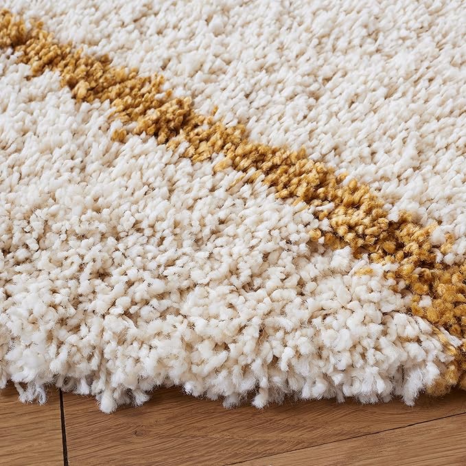 SAFAVIEH Hudson Shag Collection Area Rug - 7' Round, Ivory & Gold, Modern Trellis Design, Non-Shedding & Easy Care, 2-inch Thick Ideal for High Traffic Areas in Living Room, Bedroom (SGH281E)