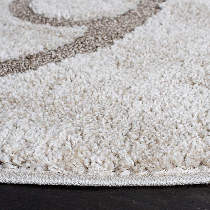 SAFAVIEH Florida Shag Collection Area Rug - 6'7" Round, Ivory & Beige, Scroll Design, Non-Shedding & Easy to Clean, High-Low Plush Pile, Ideal for Living Room, Bedroom, Dining Space (SG455-13LT)