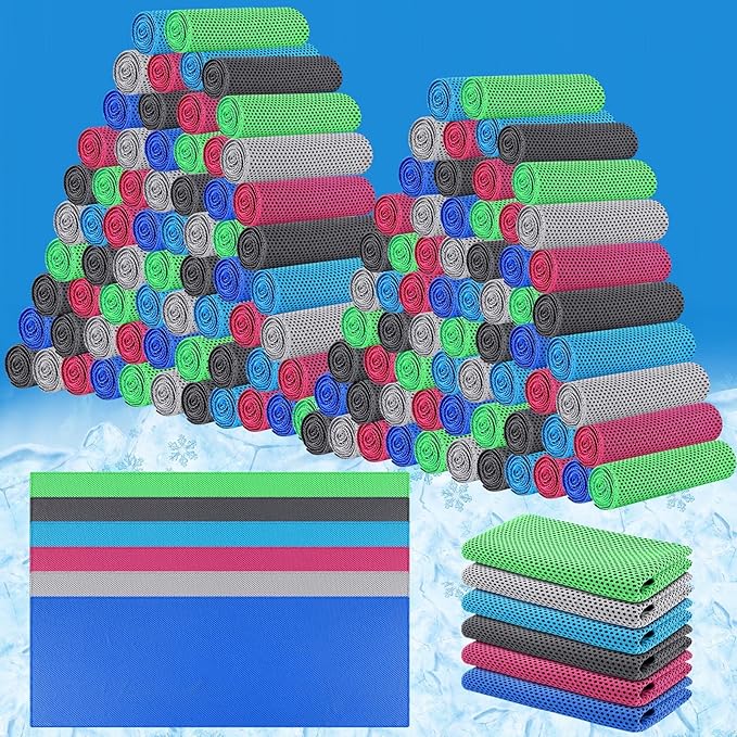 Shellwei 150 Pcs Cooling Towels Bulk 32 x 12 Inch Ice Towel Bulk Cooling Rag for Face and Neck Soft Breathable Microfiber Cloth Chilly Quick Cold for Gym Sport Golf Running Stay Cold (Multiple Colors)