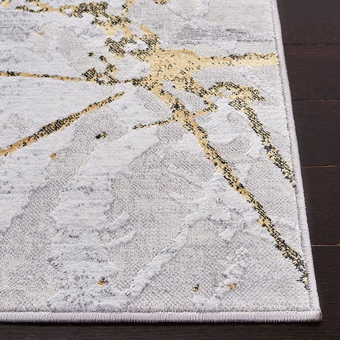 SAFAVIEH Amelia Collection Area Rug - 8' Square, Grey & Gold, Modern Abstract Design, Non-Shedding & Easy Care, Ideal for High Traffic Areas in Living Room, Bedroom (ALA293G)