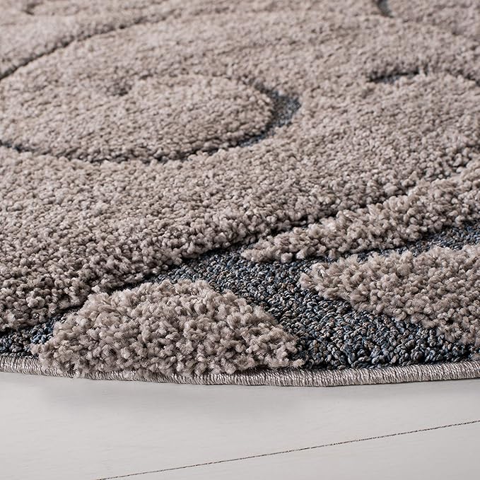 SAFAVIEH Florida Shag Collection Area Rug - 9' Round, Grey & Light Blue, Scroll Design, Non-Shedding & Easy to Clean, High-Low Plush Pile, Ideal for Living Room, Bedroom, Dining Space (SG455-1160)