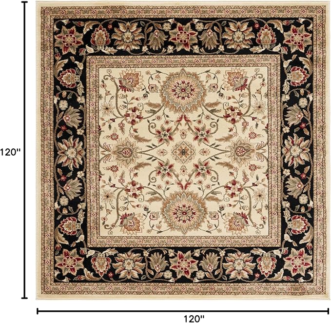 SAFAVIEH Lyndhurst Collection Area Rug - 10' Square, Ivory & Black, Traditional Oriental Design, Non-Shedding & Easy Care, Ideal for High Traffic Areas in Living Room, Bedroom (LNH212B)