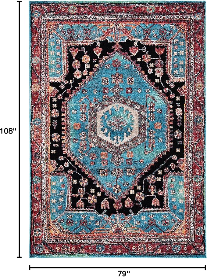 SAFAVIEH Vintage Hamadan Collection Area Rug - 6'7" x 9', Turquoise & Black, Transitional Design, Stain Resistant, Ideal for High Traffic Areas in Living Room, Bedroom & Dining Room (VTH204K-6)