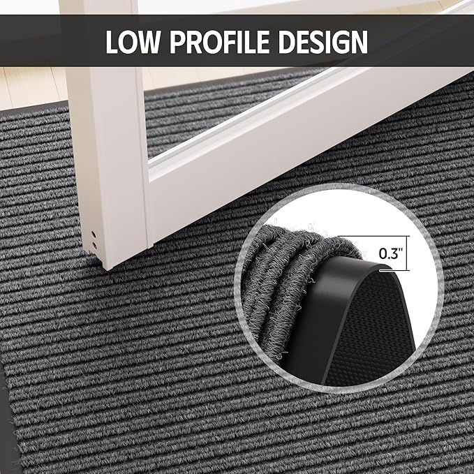 Front Door Mat, 3' x 10' Commercial Door Mat Outside Entrance, Heavy Duty Welcome Mat, Absorbent & Dirt Resistant, Non-Slip Extra Large Door Mats, Door Rugs for Entryway Indoor Outdoor, Grey